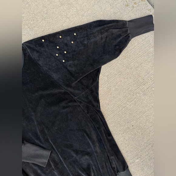 Vintage Black Velour Mini Sweatshirt Dress Banded Bottom Gold Stud Accents - Picture 2 of 8